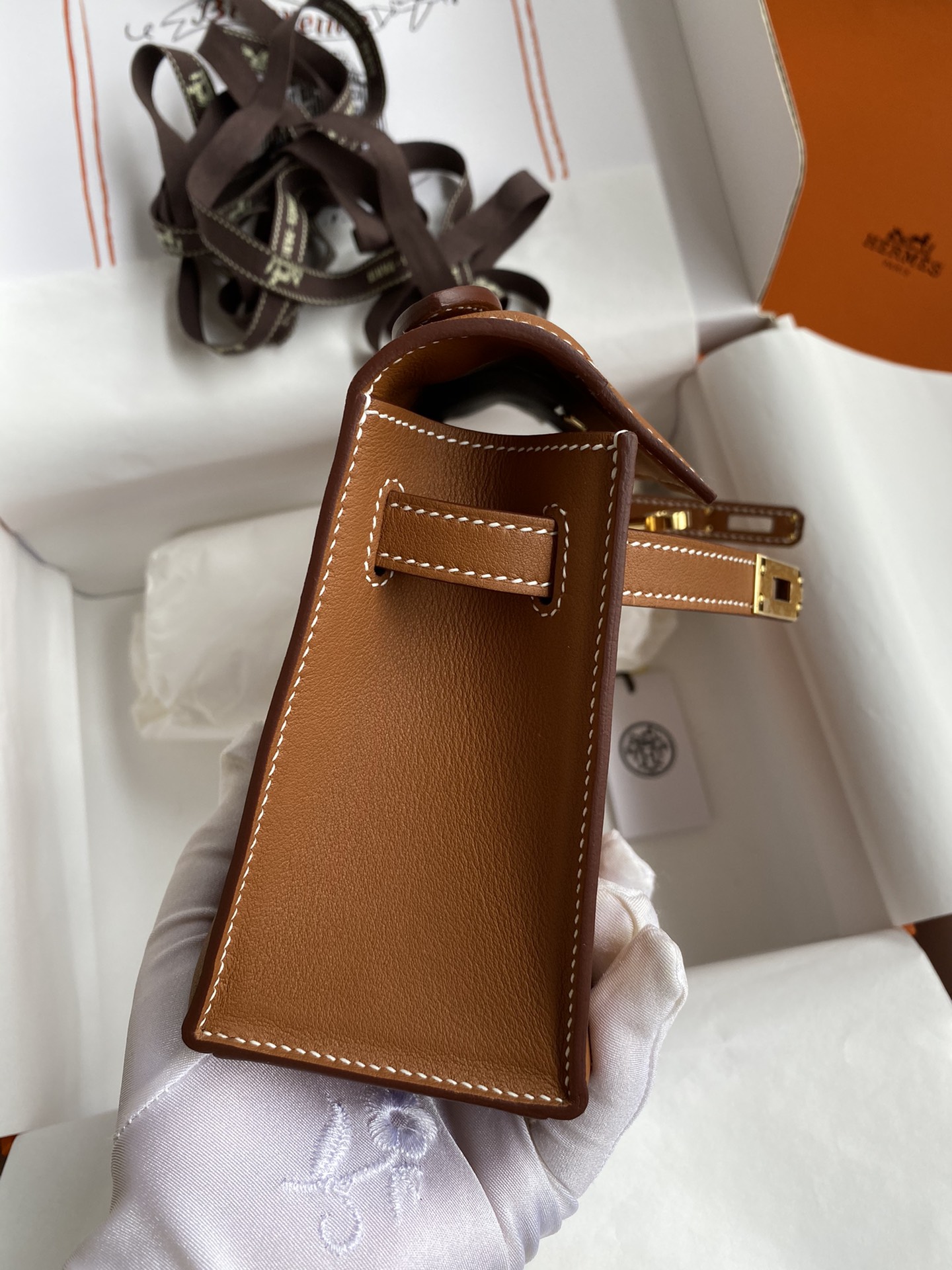 Hermes Mini Kelly Pochette 22cm Bag In Brown Swift Leather